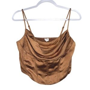 All in Favor Bronze Satin Cowl Neck Corset Top LT18070-001 Womens Medium
